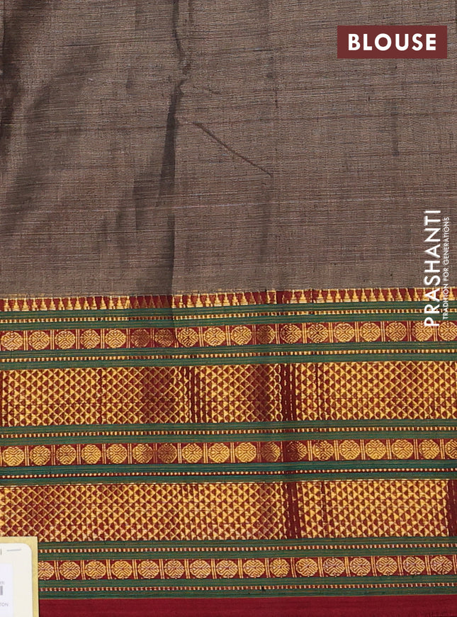 Narayanpet cotton saree grey and maroon with plain body and long zari woven border