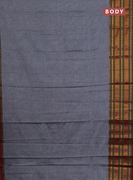 Narayanpet cotton saree grey and maroon with plain body and long zari woven border