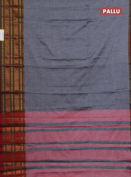 Narayanpet cotton saree grey and maroon with plain body and long zari woven border