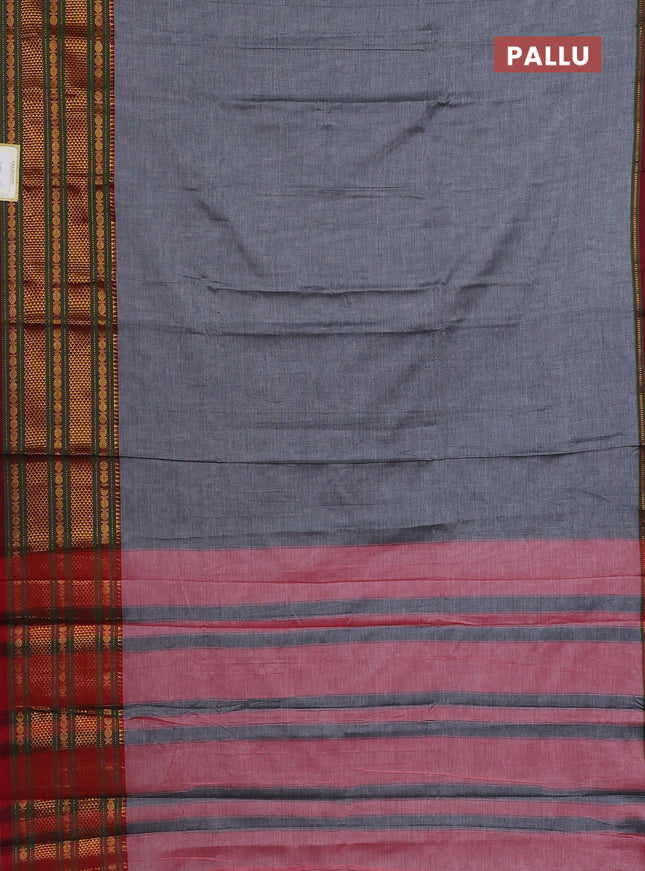 Narayanpet cotton saree grey and maroon with plain body and long zari woven border