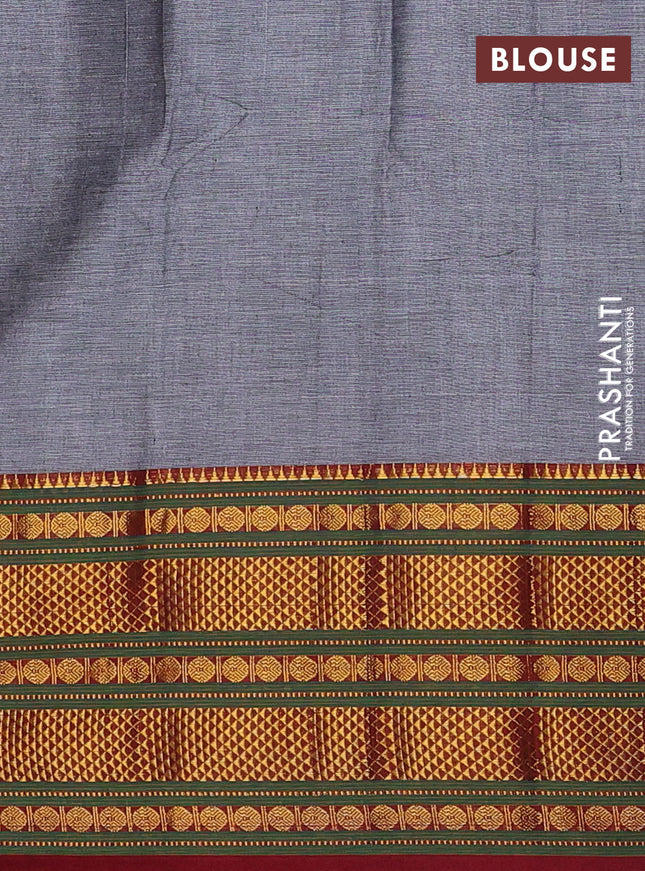 Narayanpet cotton saree grey and maroon with plain body and long zari woven border