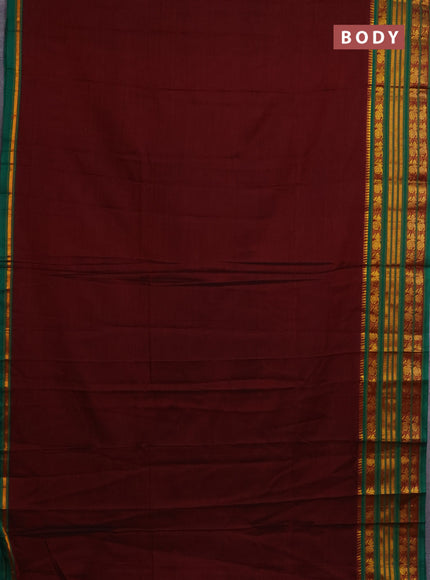 Narayanpet cotton saree maroon and green with plain body and annam zari woven border