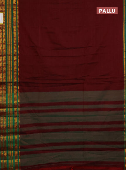 Narayanpet cotton saree maroon and green with plain body and annam zari woven border