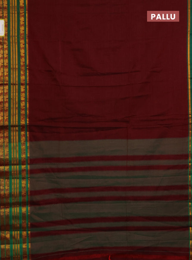 Narayanpet cotton saree maroon and green with plain body and annam zari woven border