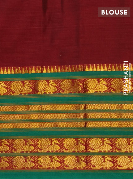 Narayanpet cotton saree maroon and green with plain body and annam zari woven border