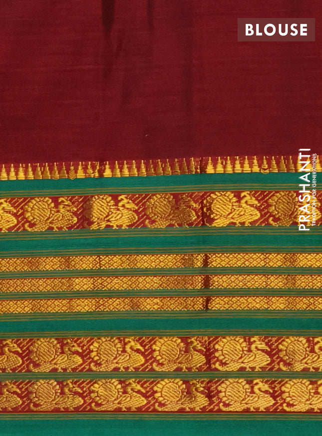 Narayanpet cotton saree maroon and green with plain body and annam zari woven border