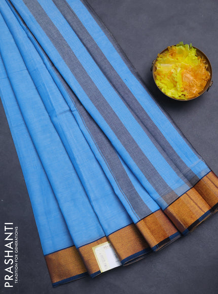 Narayanpet cotton saree light blue and peacock blue with plain body and zari woven border