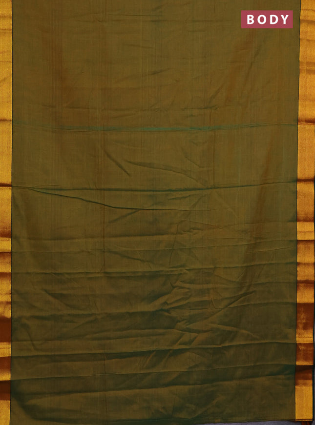Narayanpet cotton saree dual shade of greenish mustard and green with plain body and zari woven border