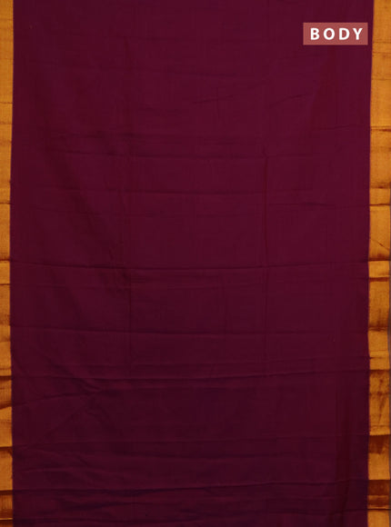 Narayanpet cotton saree purple shade and brown with plain body and zari woven border