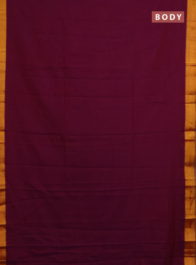 Narayanpet cotton saree purple shade and brown with plain body and zari woven border