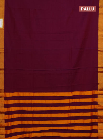 Narayanpet cotton saree purple shade and brown with plain body and zari woven border