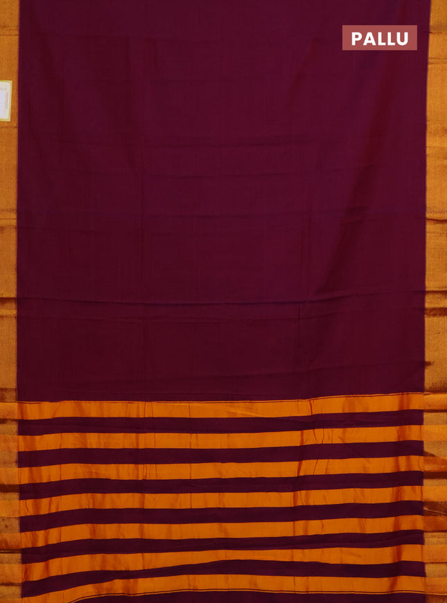 Narayanpet cotton saree purple shade and brown with plain body and zari woven border