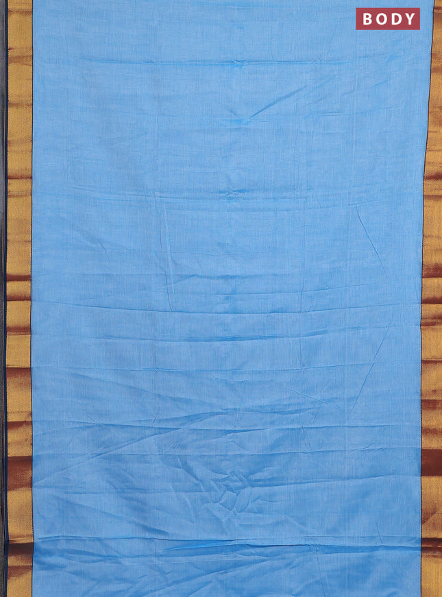 Narayanpet cotton saree light blue and peacock blue with plain body and zari woven border