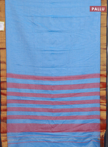 Narayanpet cotton saree light blue and peacock blue with plain body and zari woven border