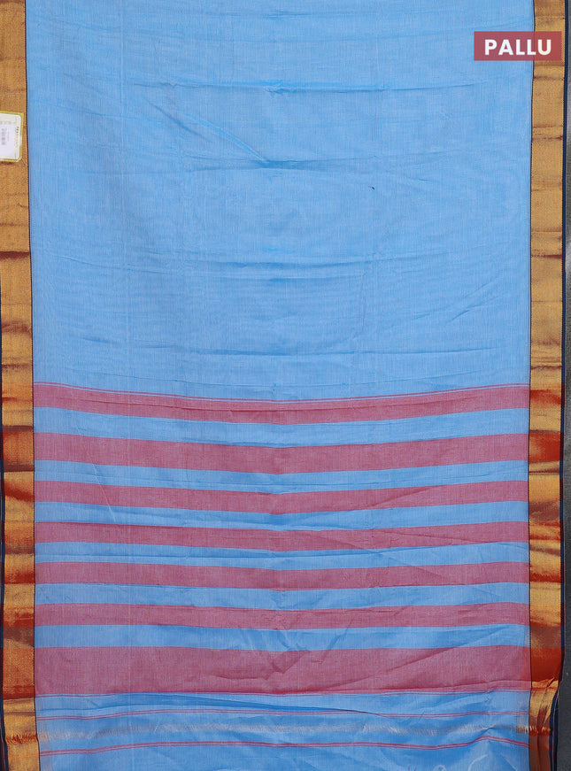 Narayanpet cotton saree light blue and peacock blue with plain body and zari woven border