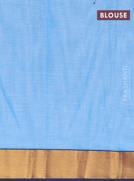Narayanpet cotton saree light blue and peacock blue with plain body and zari woven border