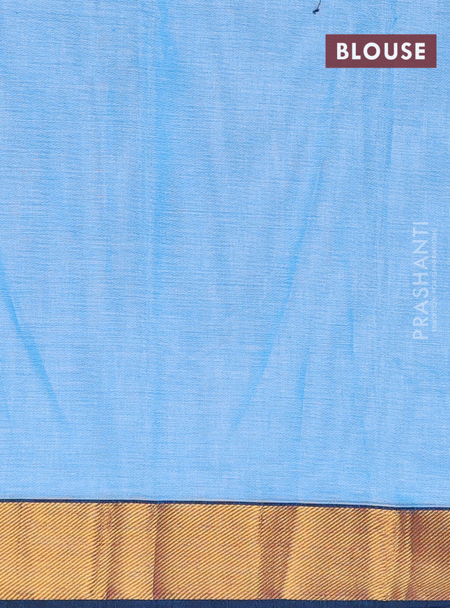 Narayanpet cotton saree light blue and peacock blue with plain body and zari woven border