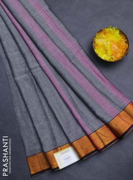 Narayanpet cotton saree grey and black with plain body and zari woven border