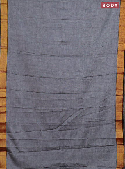 Narayanpet cotton saree grey and black with plain body and zari woven border