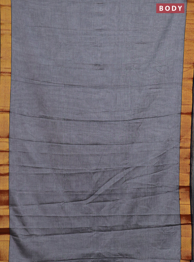 Narayanpet cotton saree grey and black with plain body and zari woven border