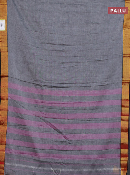 Narayanpet cotton saree grey and black with plain body and zari woven border