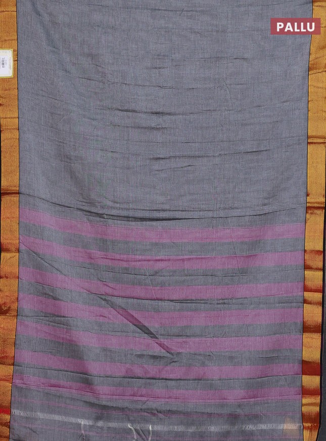 Narayanpet cotton saree grey and black with plain body and zari woven border