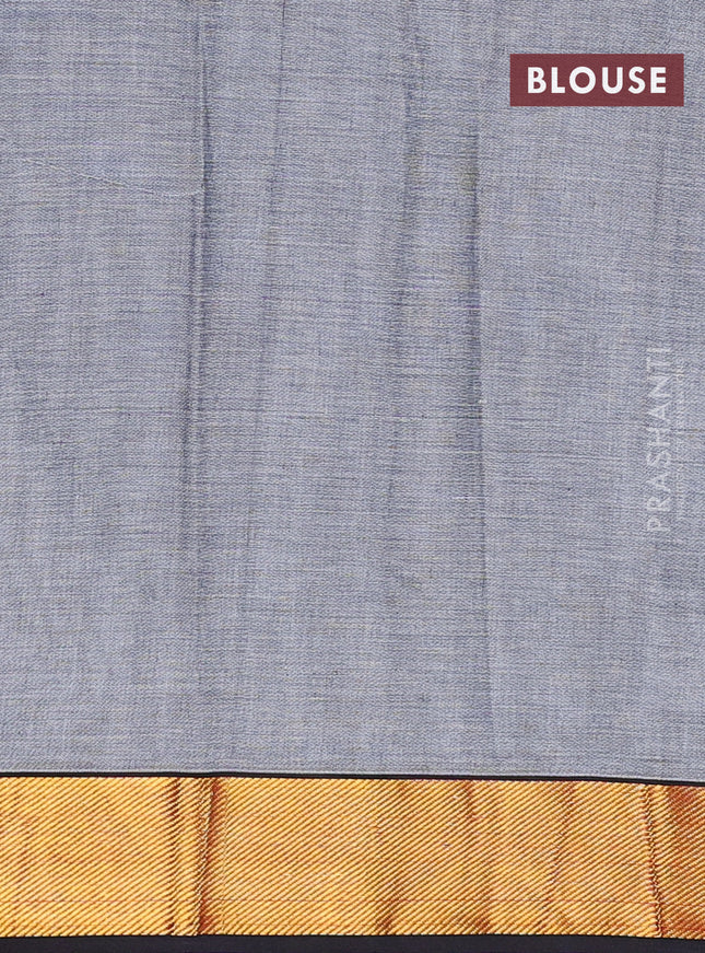 Narayanpet cotton saree grey and black with plain body and zari woven border