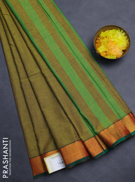 Narayanpet cotton saree lime green and green with plain body and zari woven border