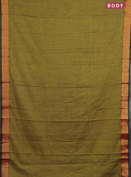 Narayanpet cotton saree lime green and green with plain body and zari woven border