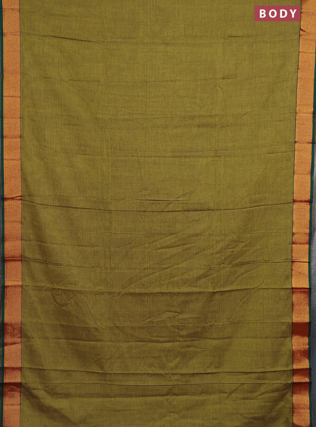 Narayanpet cotton saree lime green and green with plain body and zari woven border