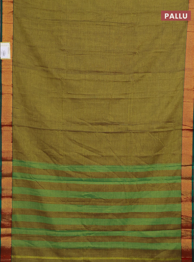 Narayanpet cotton saree lime green and green with plain body and zari woven border
