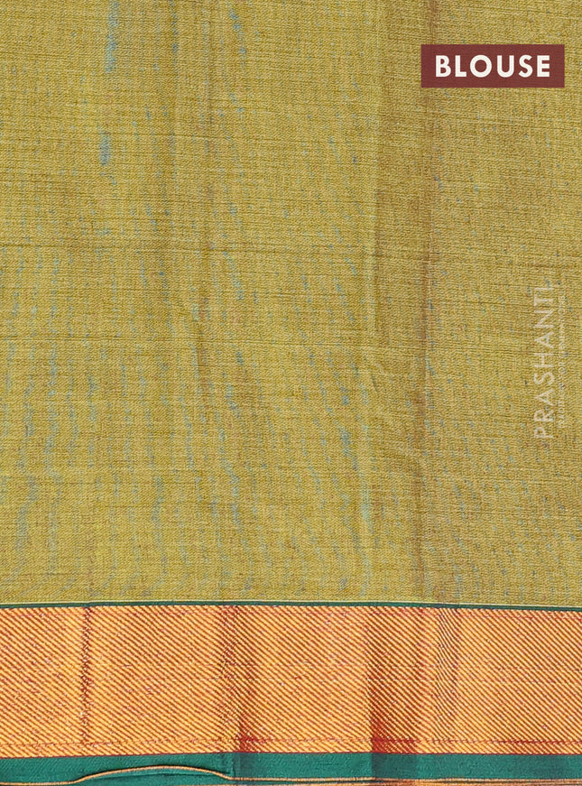 Narayanpet cotton saree lime green and green with plain body and zari woven border
