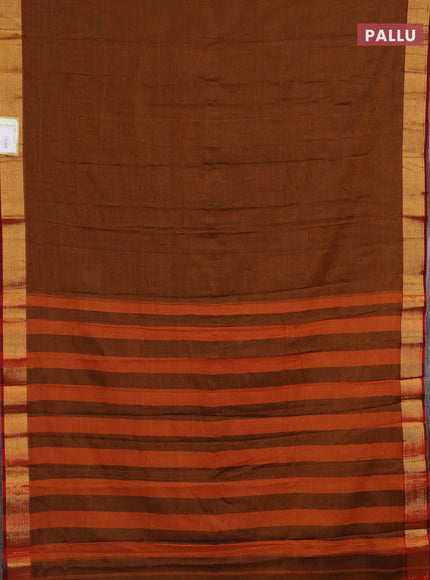 Narayanpet cotton saree dark mustard and maroon with plain body and zari woven border