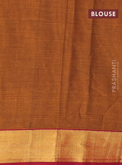 Narayanpet cotton saree dark mustard and maroon with plain body and zari woven border