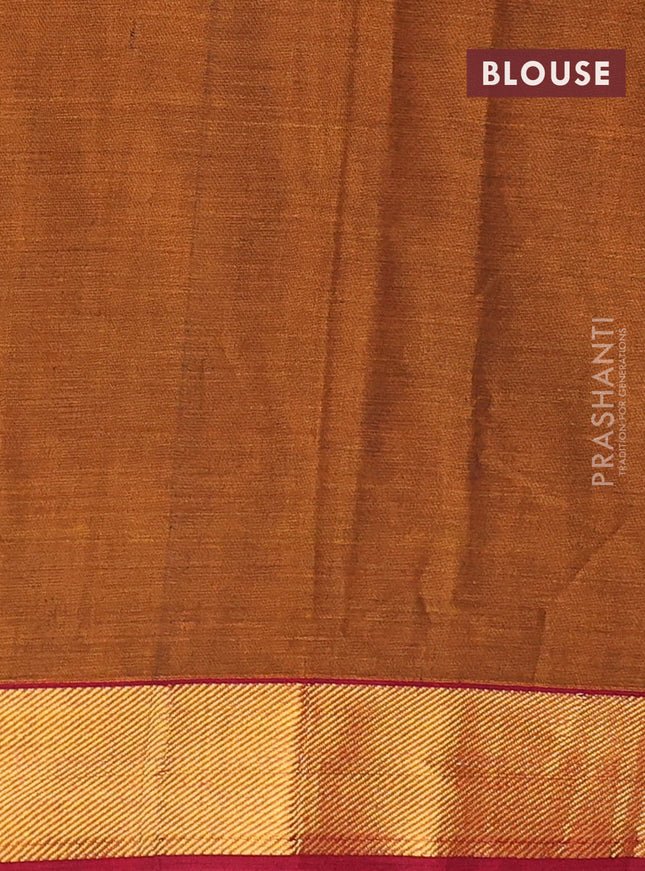 Narayanpet cotton saree dark mustard and maroon with plain body and zari woven border