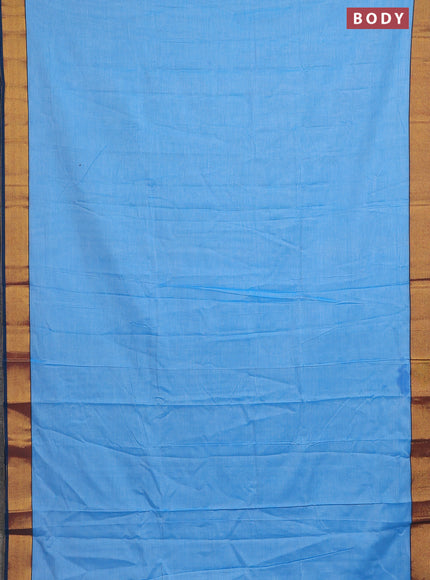 Narayanpet cotton saree light blue and peacock blue with plain body and zari woven border