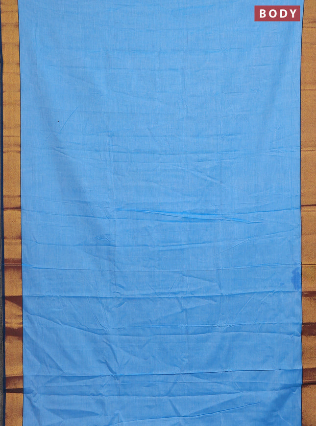 Narayanpet cotton saree light blue and peacock blue with plain body and zari woven border