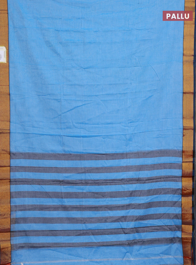 Narayanpet cotton saree light blue and peacock blue with plain body and zari woven border