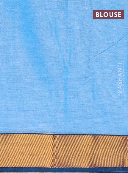 Narayanpet cotton saree light blue and peacock blue with plain body and zari woven border