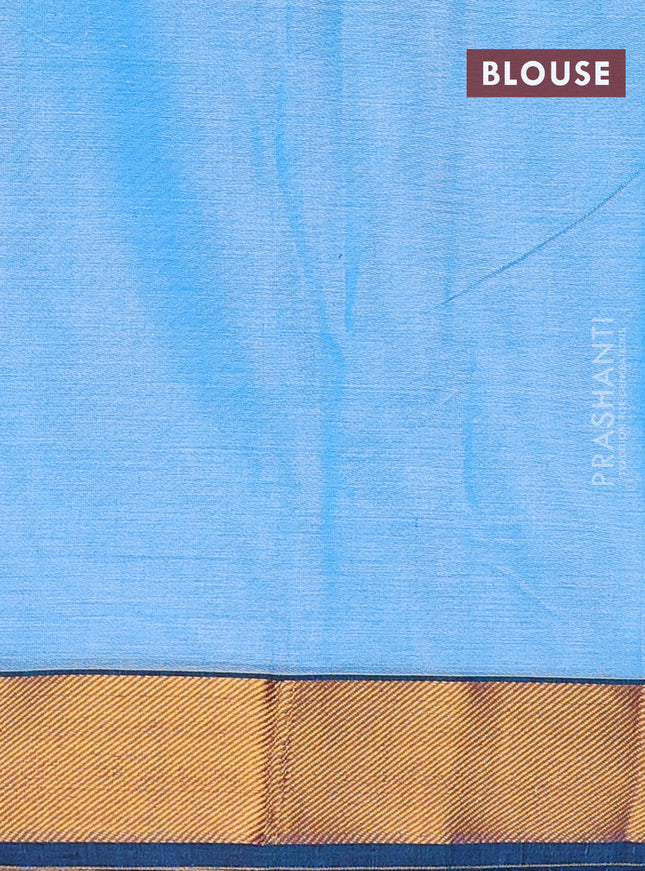 Narayanpet cotton saree light blue and peacock blue with plain body and zari woven border
