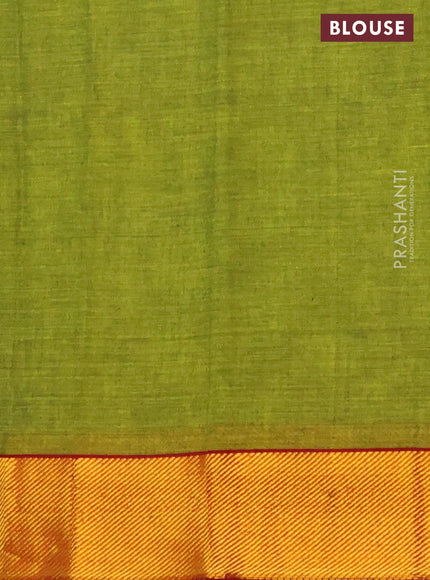 Narayanpet cotton saree mehendi green and maroon with plain body and zari woven border
