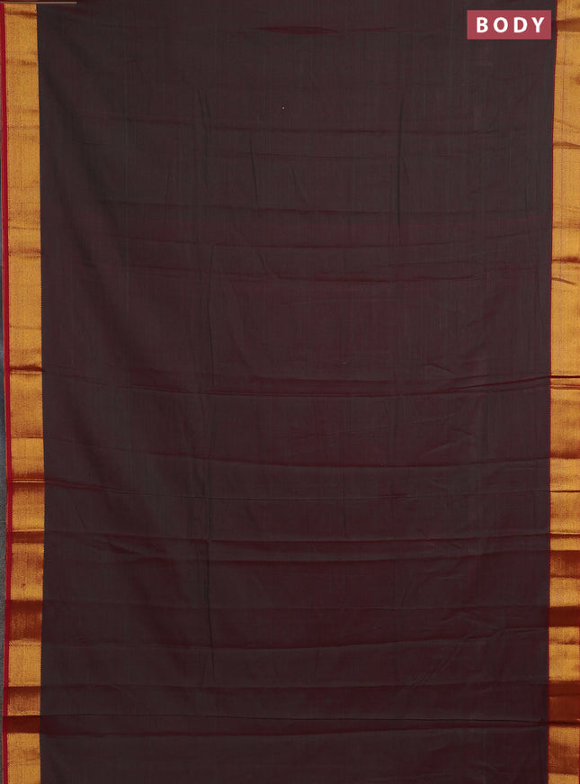 Narayanpet cotton saree dual shade of greenish maroon and maroon with plain body and zari woven border