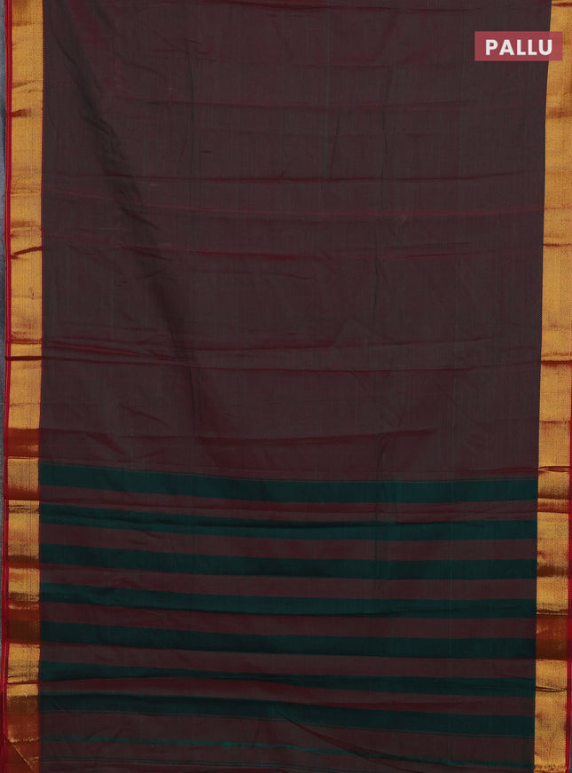 Narayanpet cotton saree dual shade of greenish maroon and maroon with plain body and zari woven border