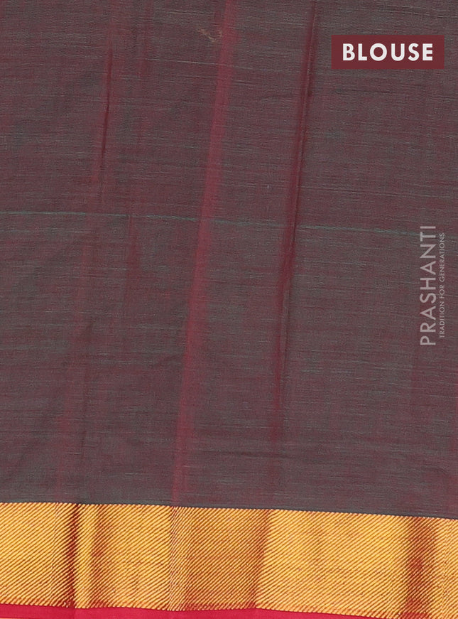 Narayanpet cotton saree dual shade of greenish maroon and maroon with plain body and zari woven border