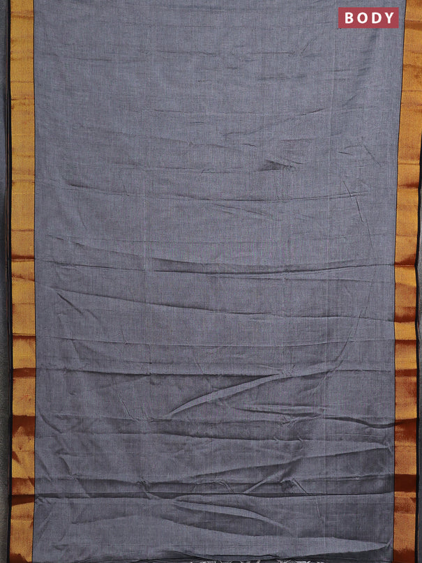 Narayanpet cotton saree grey and black with plain body and zari woven border