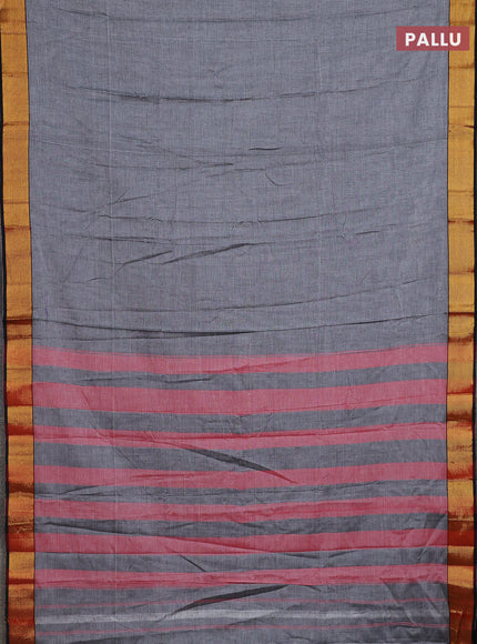 Narayanpet cotton saree grey and black with plain body and zari woven border