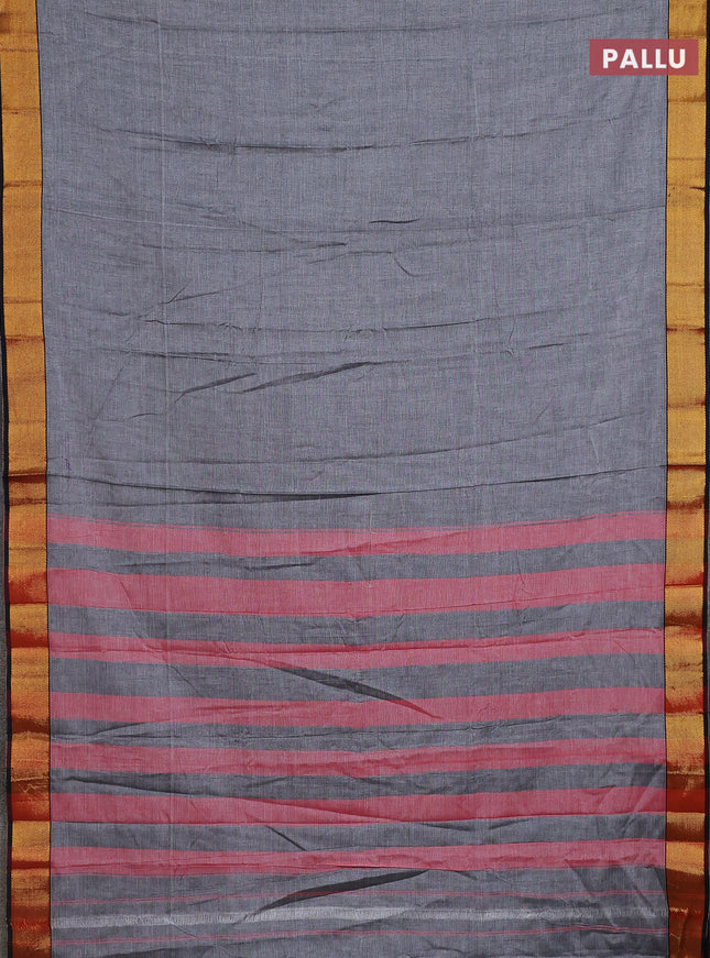 Narayanpet cotton saree grey and black with plain body and zari woven border