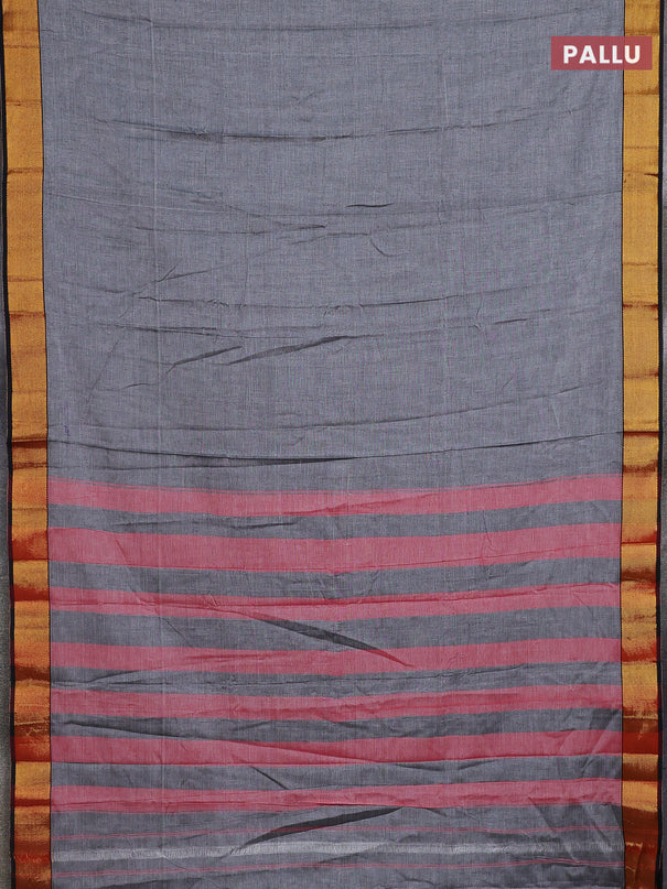 Narayanpet cotton saree grey and black with plain body and zari woven border