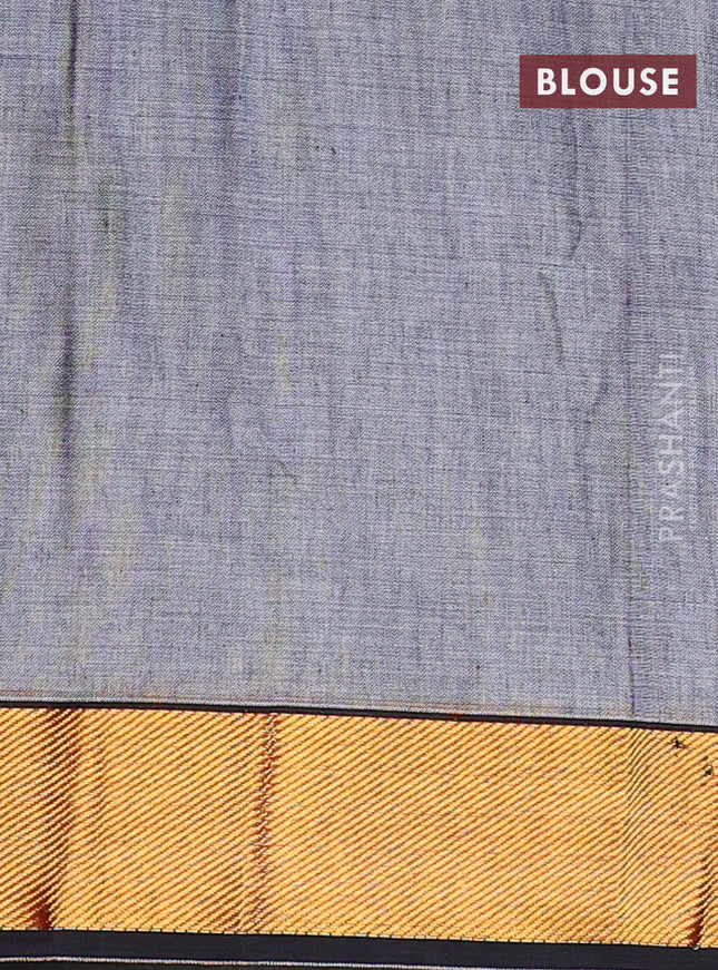 Narayanpet cotton saree grey and black with plain body and zari woven border
