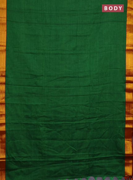 Narayanpet cotton saree green and maroon with plain body and zari woven border